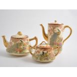 Collection of Japanese Satsuma tea and coffee ware, decorated with exotic birds,