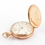 A yellow metal full-hunter pocket watch marked 14K,