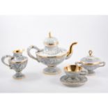Capodimonte teaset, grey and gilt, moulded festoons, comprising teapot, 25cm, milk jug, sucrier,