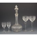 Collection of table crystal and two wine labels