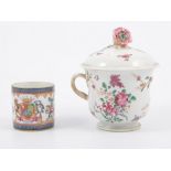 Chinese Famille Rose Loving Cup and cover, moulded and painted with floral sprays,