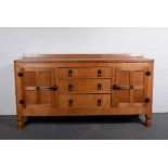 Robert 'Mouseman' Thompson of Kilburn, a 5ft panelled sideboard, late 1950s/ early 1960s, adzed oak,