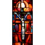 An English abstract stained glass panel, post-1945, in the manner of Patrick Reyntiens,