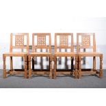 Robert 'Mouseman' Thompson of Kilburn, set of ten oak lattice back dining chairs, circa 1975,