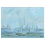 Len Hunting, Harbour scene, gouache, signed, 20cm x 28cm. Artist's Resale Rights are applicable.