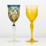 Stevens and Williams, two intaglio carved Hock glasses, circa 1910, one bowl triple-cased in amber,
