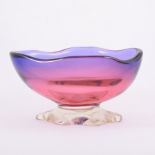 Murano, a Sommerso glass bowl in the manner of Seguso, oval form with wavy rim,