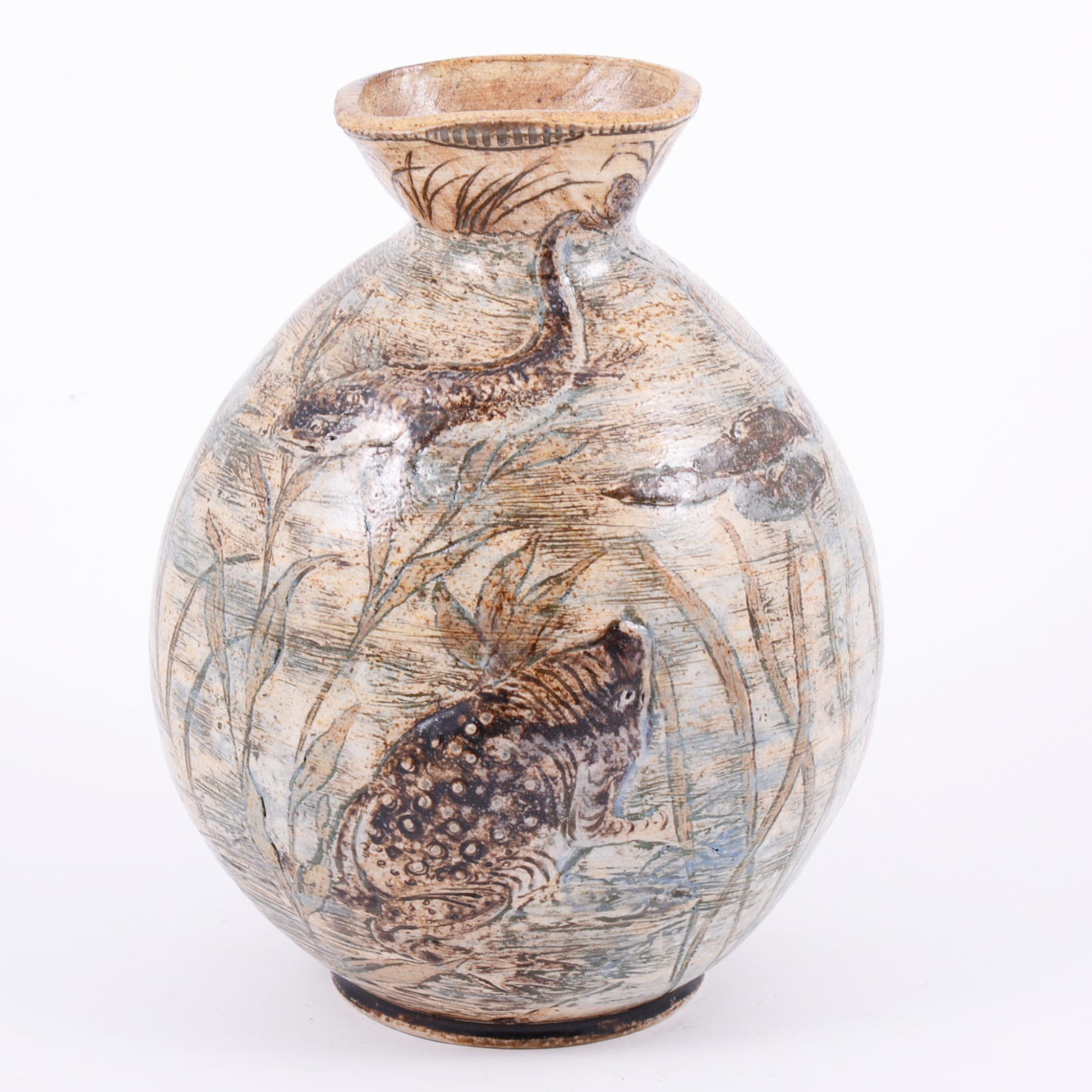 Martin Brothers, a stoneware vase, modelled in relief with grotesque toads and newts, - Image 2 of 5