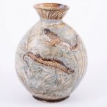 Martin Brothers, a stoneware vase, modelled in relief with grotesque toads and newts,