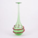 Murano, an art glass vase, green body with slender neck, applied with red trailed spiral,