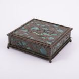 Tiffany Studios, attributed, a patinated bronze and glass box, Grapevine design, unmarked, 17.