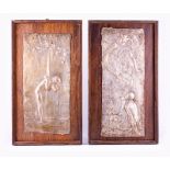 Gilbert Bayes, two silvered copper shallow relief plaques, 1897,