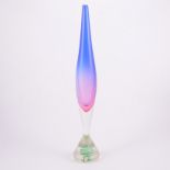 Murano, a Sommerso glass vase, slender bud form with purple pink and clear glass layers,