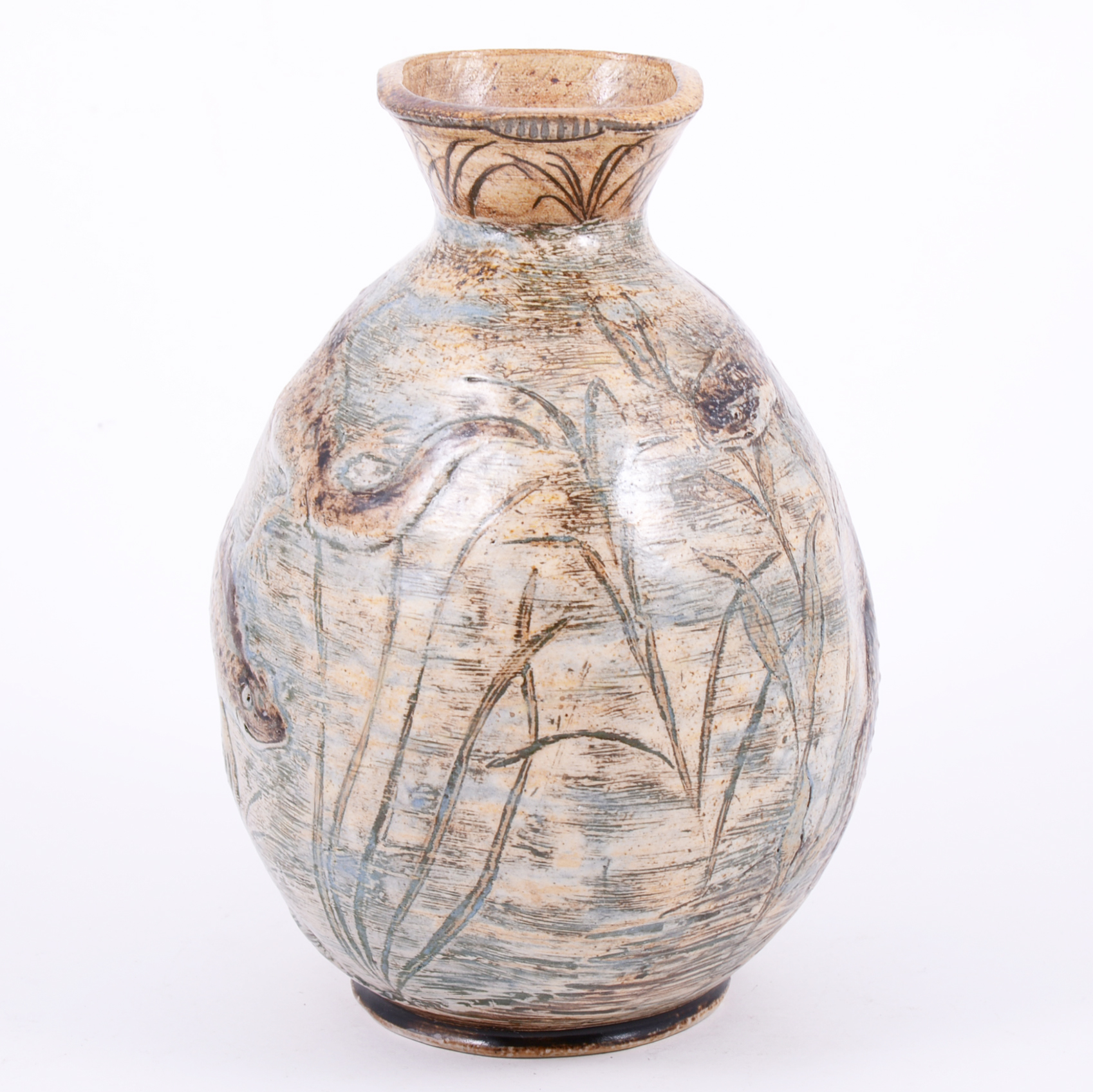 Martin Brothers, a stoneware vase, modelled in relief with grotesque toads and newts, - Image 4 of 5