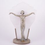 Josef Lorenzl, attributed, a figural lamp base, silvered art metal, perspex and alabaster,