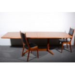 Skovby Mobelfabrik, a Danish teak extending dining table, with two additional leaves,