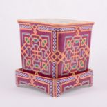 Minton, a Gothic Revival style planter and stand, 1863, square tapering form,
