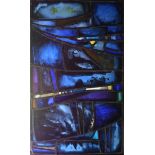 An English abstract stained glass panel, post-1945, in the manner of Patrick Reyntiens,