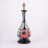 Rachel Bishop for Moorcroft Pottery, 'Poppy' a lamp base, circa 2000, pear shaped form,