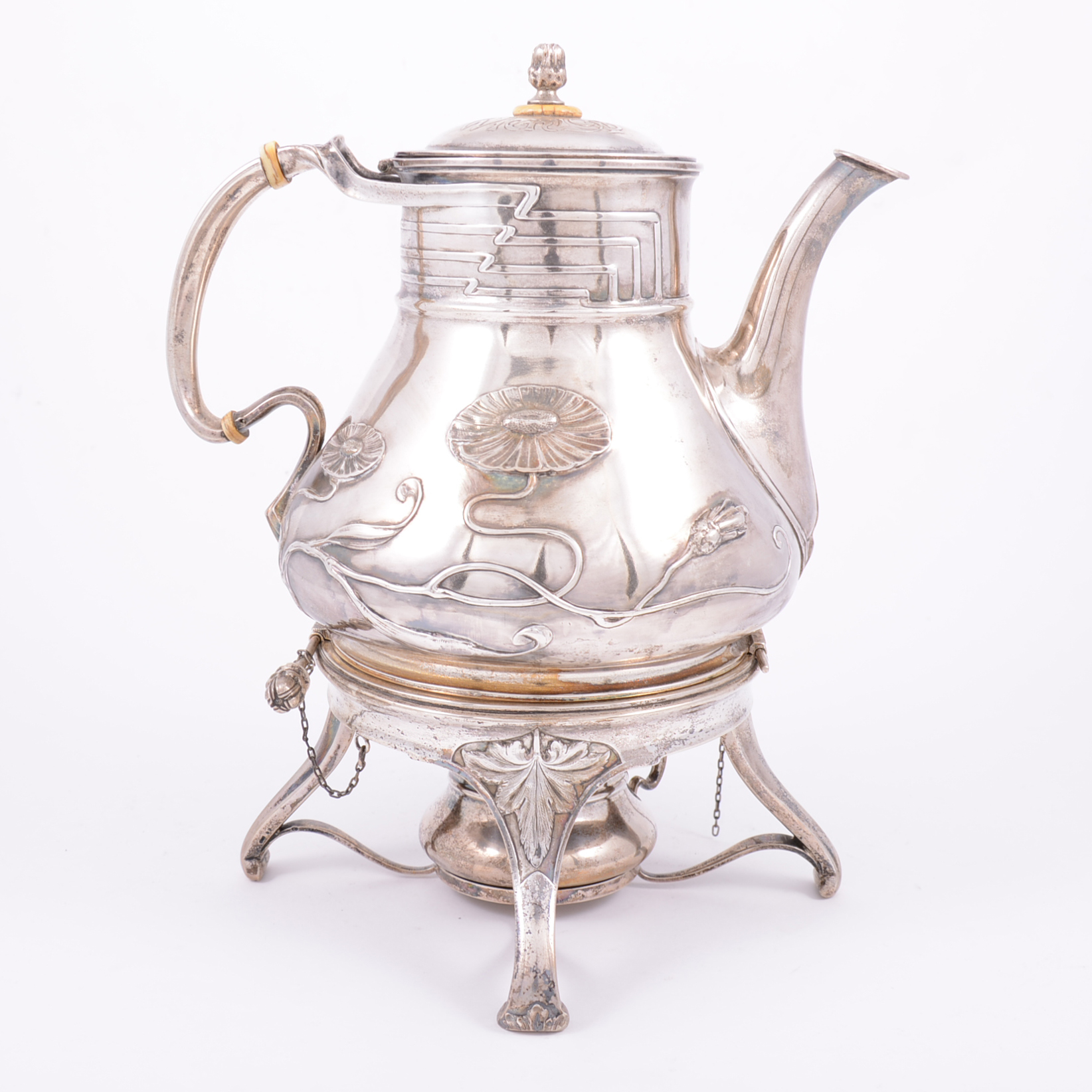 An Austrian Jugendstil/ Art Nouveau silver spirit kettle on stand, Wurbel & Czokally, Vienna, 1901,