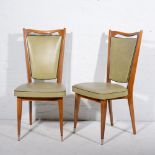 Pair of Italian dining chairs, circa 1965, birch frames, green leatherette pads with black trimming,