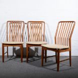 Svend Aage Madsen for Moreddi, a set of six teak dining chairs, shaped splat backs,