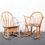 Ercol, a Windsor Tub rocking chair, model 470, with associated cushion seat,
