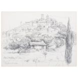 Elizabeth Organ, Alpes Maritimes, pen and pencil sketch, signed and dated Jan '65, 19.5cm x 25.