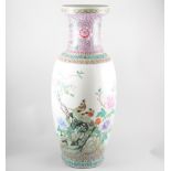Chinese floor vase, painted with birds and flowers, printed mark, 64cm.