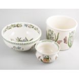 Portmeirion bowl, a shallow dish and a jardiniere, marble pestle and mortar,