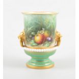 Royal Worcester vase, urn shape, no 2127, painted with fruit, signed Chivers, 11cm.