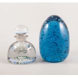 Millefiore paperweight inkwell, 15cm, stopper chipped, and a large glass dumpy paperweight, 19cm.