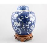 Chinese blue and white ginger jar, painted with flowering prunus,