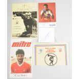 Collection of sporting signatures; Sir Geoff Hurst (1966 World Cup Winner), Frank Bruno,