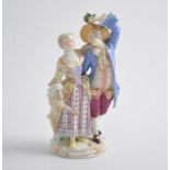 Small Meissen group, Dancers, he holding small bouquet, her holding a fan, incise no.35, 16cm.