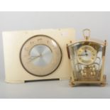 Smiths Enfield, bakelite case mantel clock; Savings clock; and an Art Deco style mantel clock.
