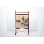 Edwardian stained mahogany screen, Japanese style fabric panel, standard ends, width 54cm.