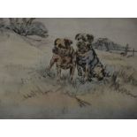 Henry Wilkinson, Two Terries, signed, hand-coloured drypoint, from an edition of 150, 20cm x 28cm.