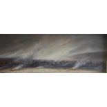 Mike Nance, The Battlefield, signed, oil on canvas, 46cm x 122cm.