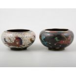 Two Chinese cloisonne bowls, both decorated with prancing horses, one white and one black ground,