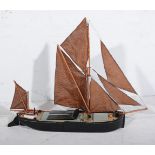 A scale model sailing barge, "Thames" with sails, 85cm in length.