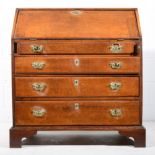 19th century oak bureau, the fall front above a dummy drawer and three long drawers, width 92cm,