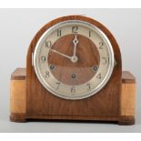 Art deco style walnut cased mantle clock, 23cm.