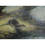 Mike Nance, Otter by a riverbank, signed, oil on canvas, 30cm x 40cm; and two others,