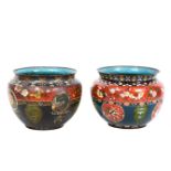 Pair of large Chinese cloisonne jardinieres, floral decoration, substantial damage, 37cm.