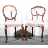 Pair of Victorian balloon back chairs, carved frames, cabriole legs,