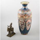 A Chinese cloisonne hexagonal vase, and an Eastern brass figure, (2).