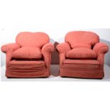 Pair of traditional easy chairs, burgundy loose covers.