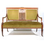 Edwardian mahogany small settee, inlaid frame, 125cm.