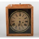 Wall clock in a stained pine case, 33cm.